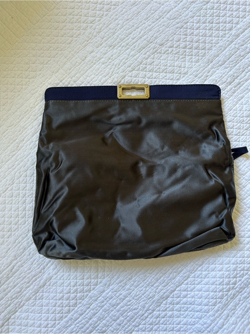 Lanvin Paris Satin Clutch Bag Navy & Bronze Made in France
